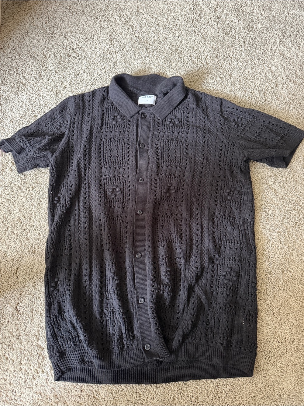 Old Navy Men’s Black Short-Sleeve Knit Button-Front Polo